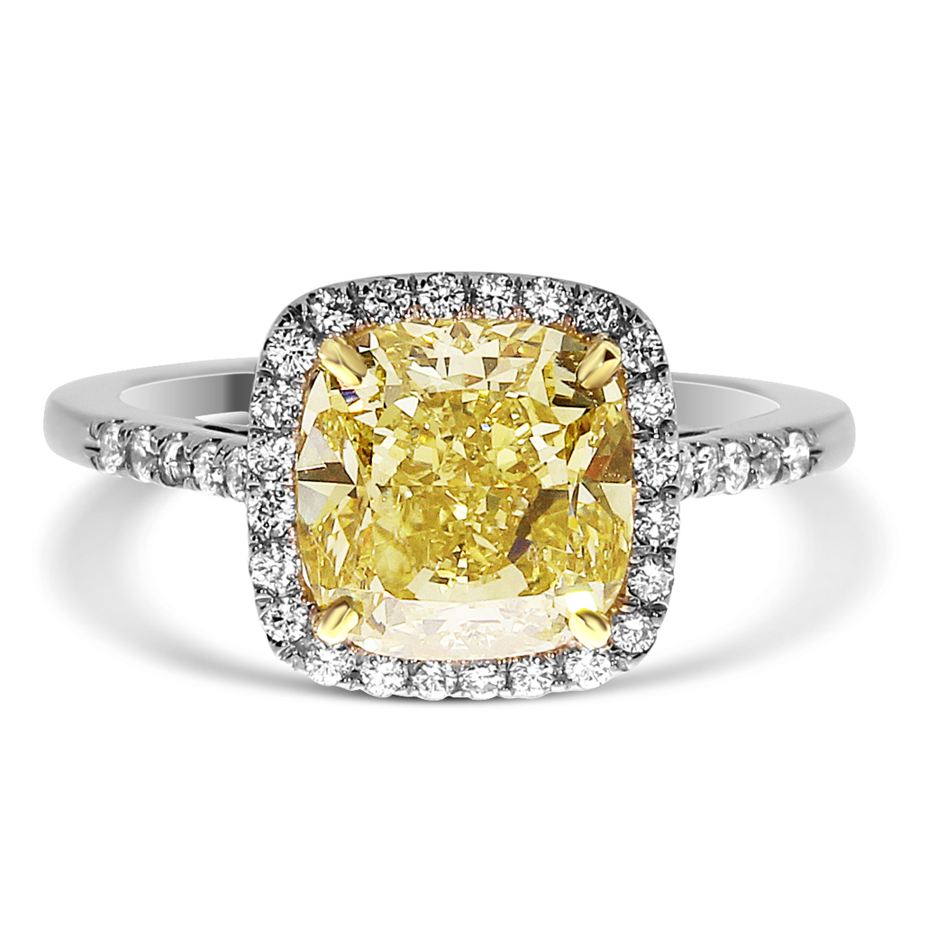 3.27 Cushion Shape Yellow Diamond Ring