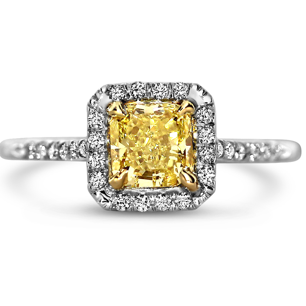 1.06 Cushion Shape Yellow Diamond Ring