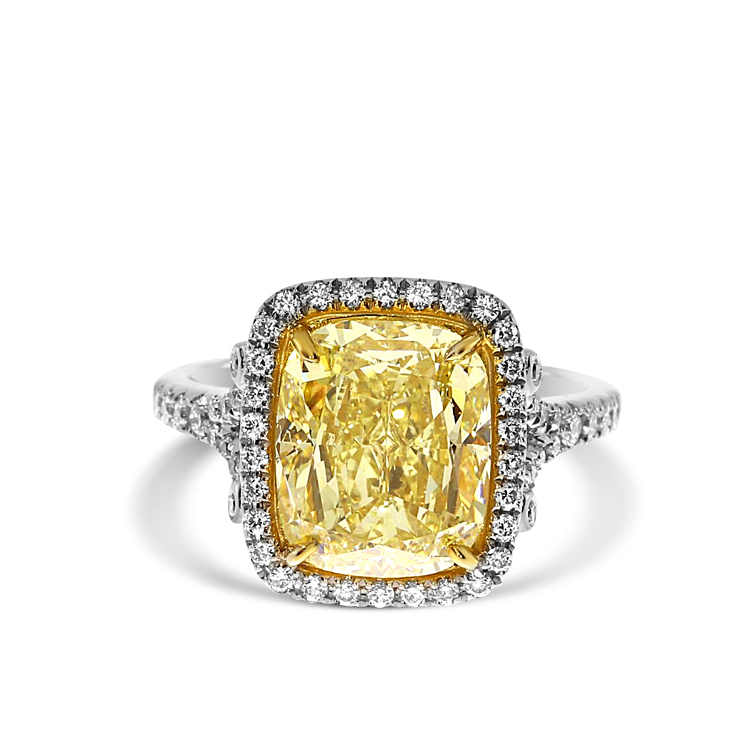 5.03 Cushion Shape Yellow Diamond Ring - view 1