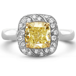 1.67 Cushion Shape Yellow Diamond Ring