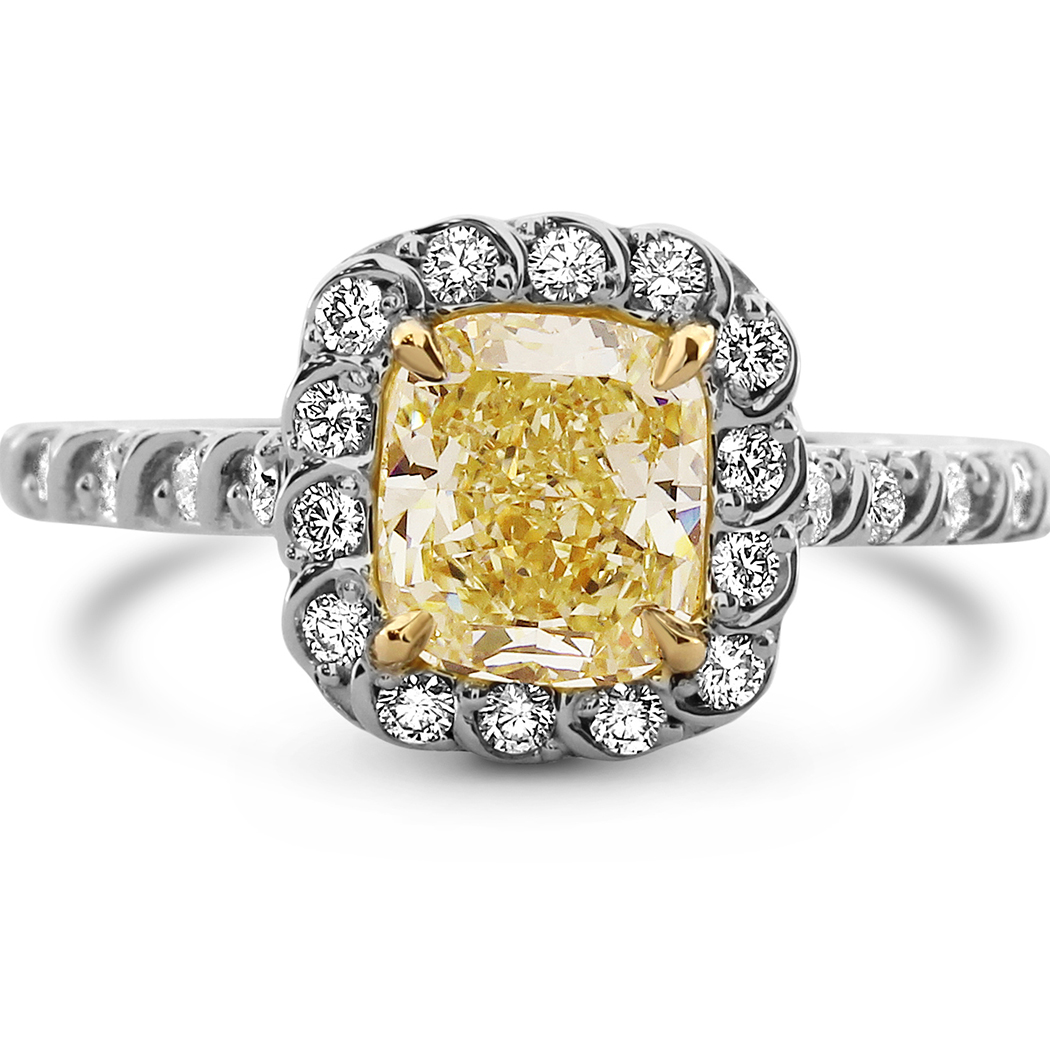 1.42 Cushion Shape Yellow Diamond Ring