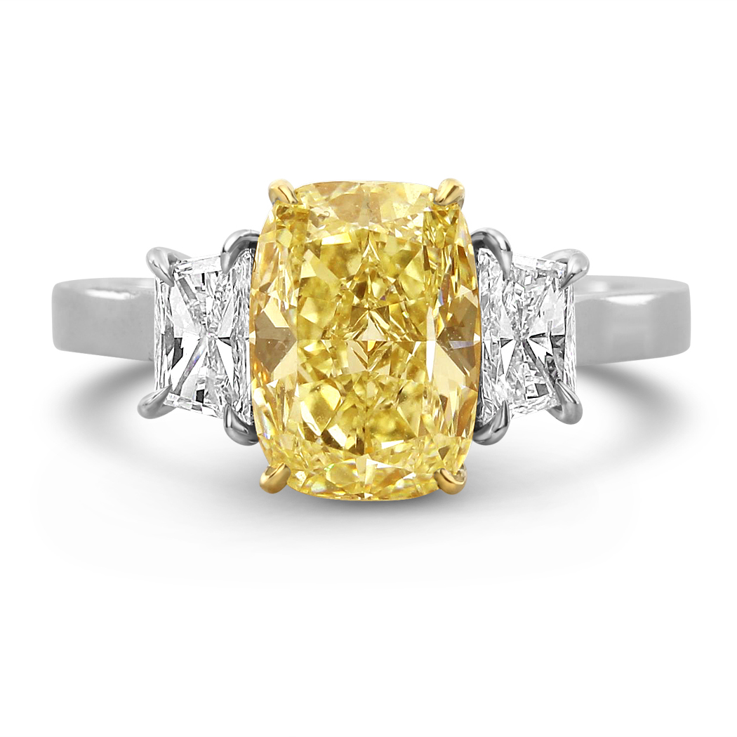 2.34 Cushion Shape Yellow Diamond Ring