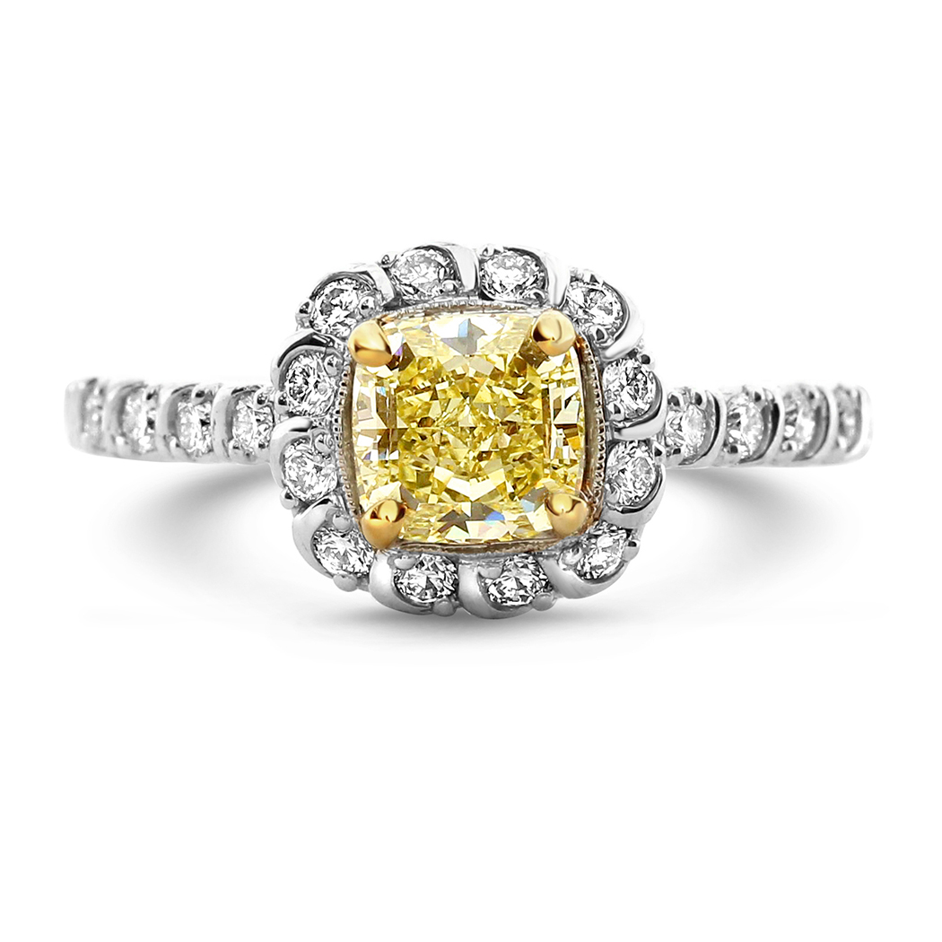 1.05 Cushion Shape Yellow Diamond Ring