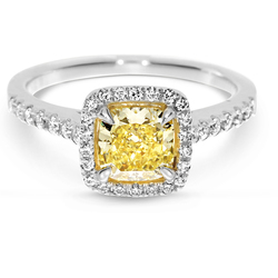 1.08 Cushion Shape Yellow Diamond Ring