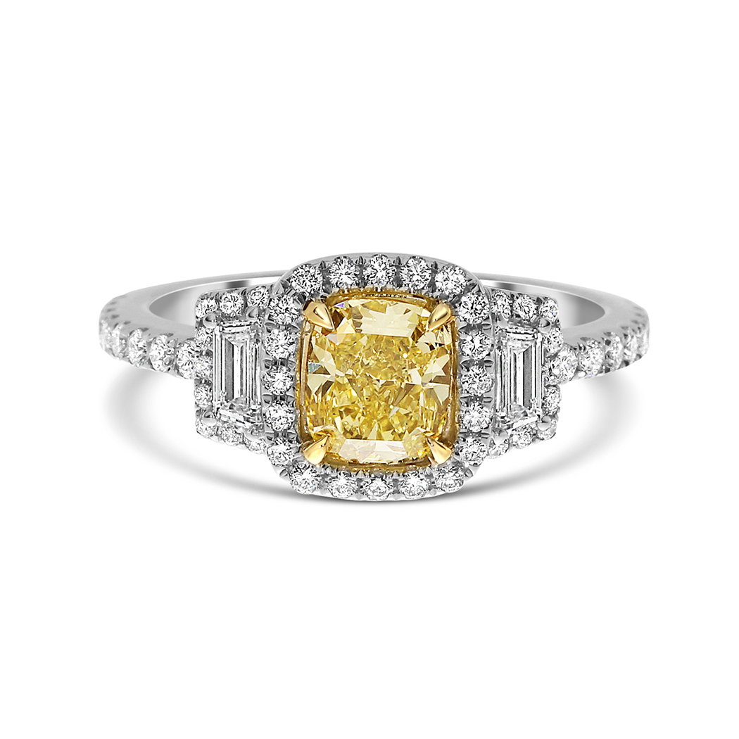 0.86 Cushion Shape Yellow Diamond Ring