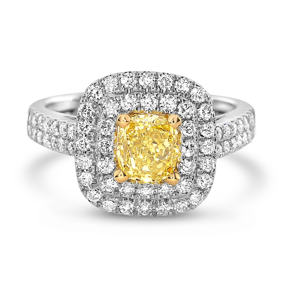 0.98 Cushion Shape Yellow Diamond Ring