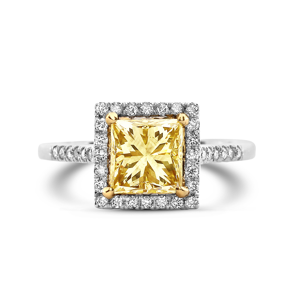 1.92 Princess Shape Yellow Diamond Ring