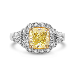 2.01 Cushion Shape Yellow Diamond Ring