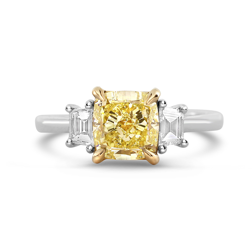 2.03 Cushion Shape Yellow Diamond Ring