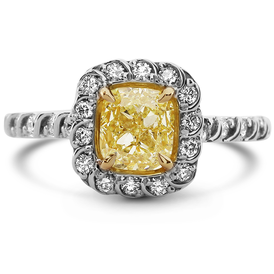 1.2 Cushion Shape Yellow Diamond Ring