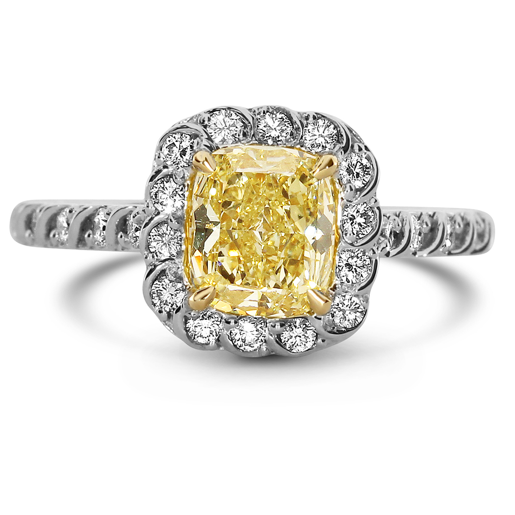 1.27 Cushion Shape Yellow Diamond Ring