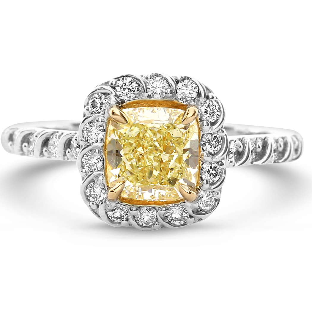 1.15 Cushion Shape Yellow Diamond Ring