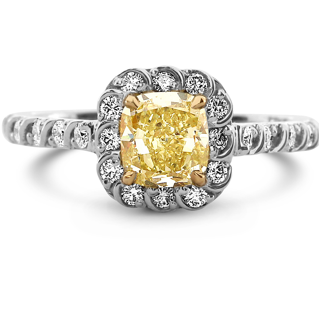 1.01 Cushion Shape Yellow Diamond Ring