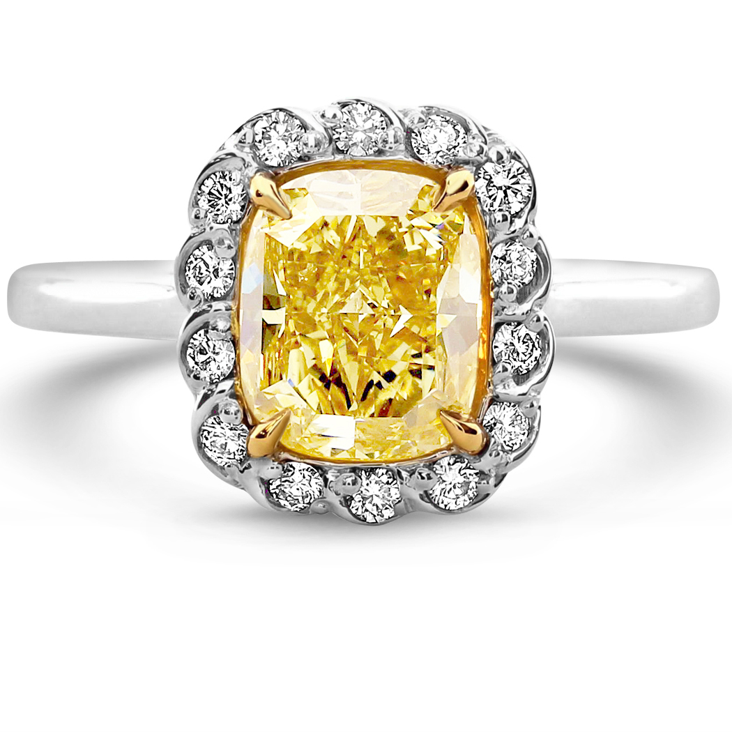 1.56 Cushion Shape Yellow Diamond Ring