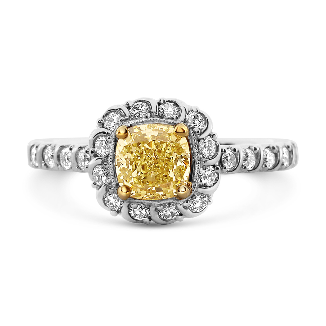 1.04 Cushion Shape Yellow Diamond Ring