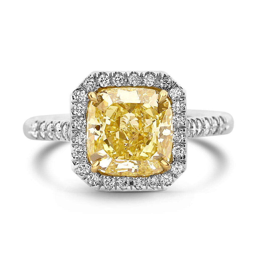 2.71 Cushion Shape Yellow Diamond Ring