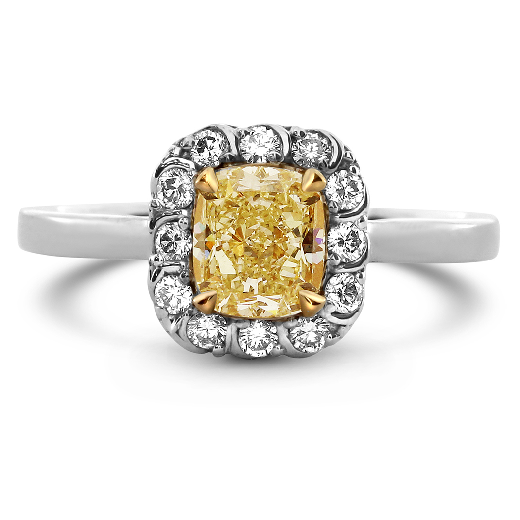 1.03 Cushion Shape Yellow Diamond Ring