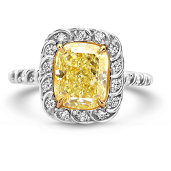 2.64 Cushion Shape Yellow Diamond Ring