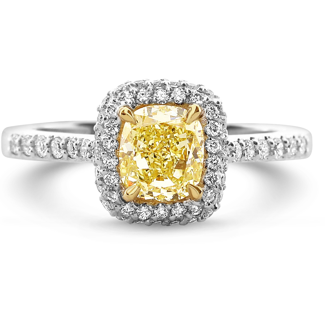 1.02 Cushion Shape Yellow Diamond Ring