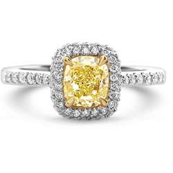 1.02 Cushion Shape Yellow Diamond Ring