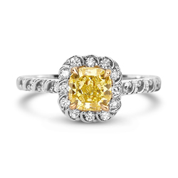 1.01 Cushion Shape Yellow Diamond Ring