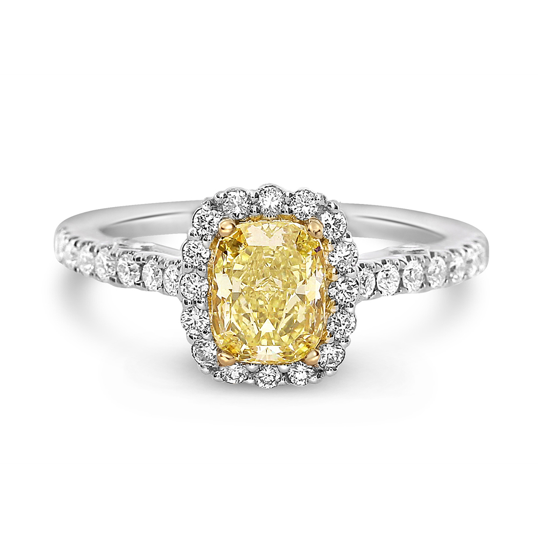 1.09 Cushion Shape Yellow Diamond Ring