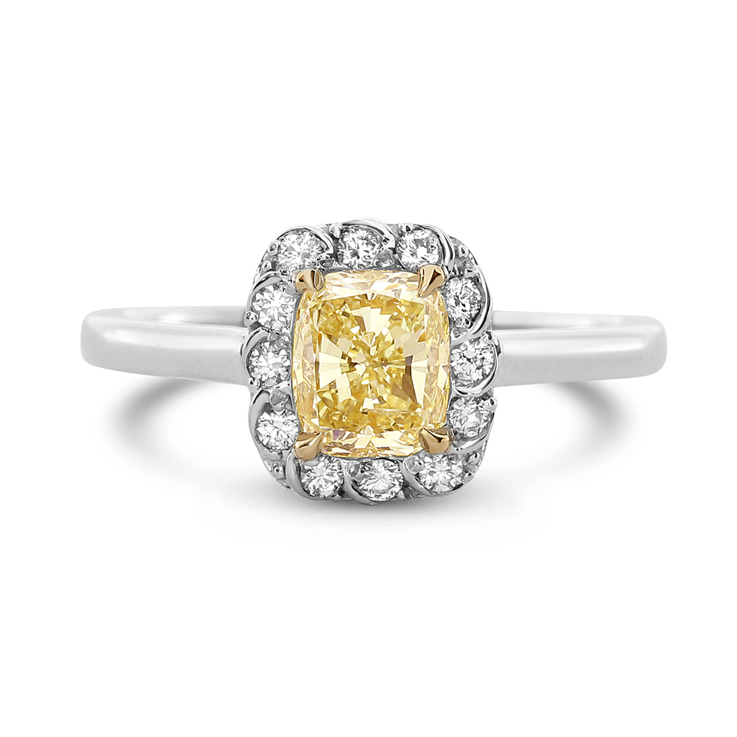 1.02 Cushion Shape Yellow Diamond Ring