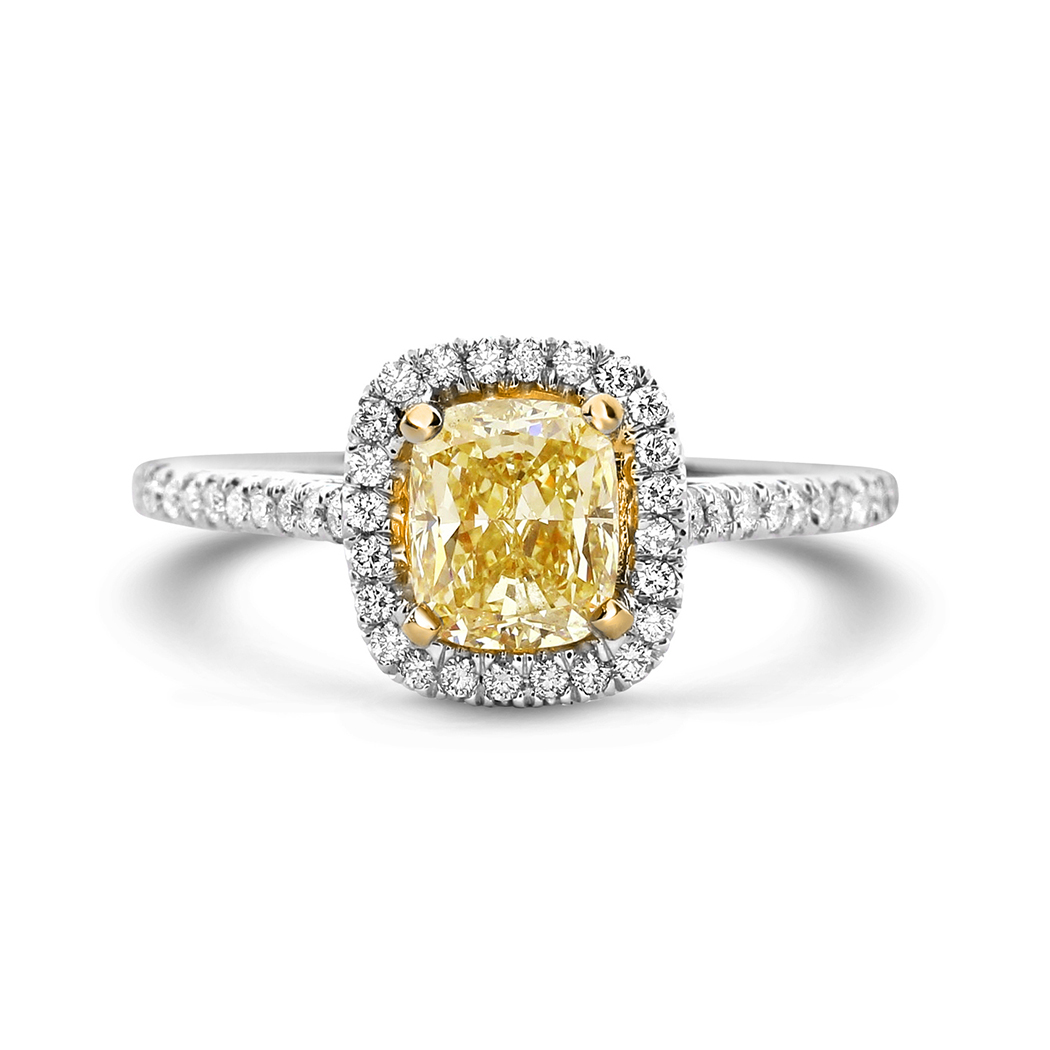 1.13 Cushion Shape Yellow Diamond Ring