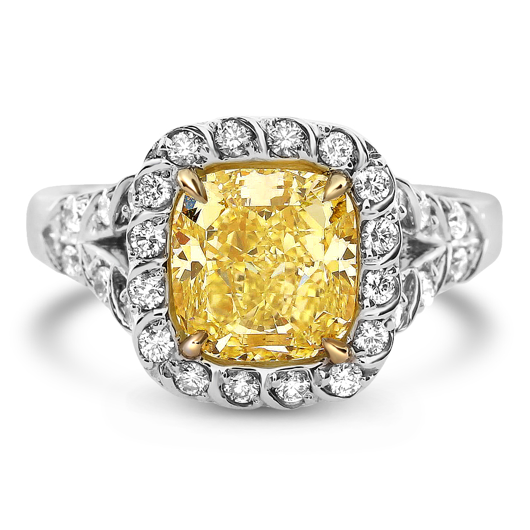 2.48 Cushion Shape Yellow Diamond Ring