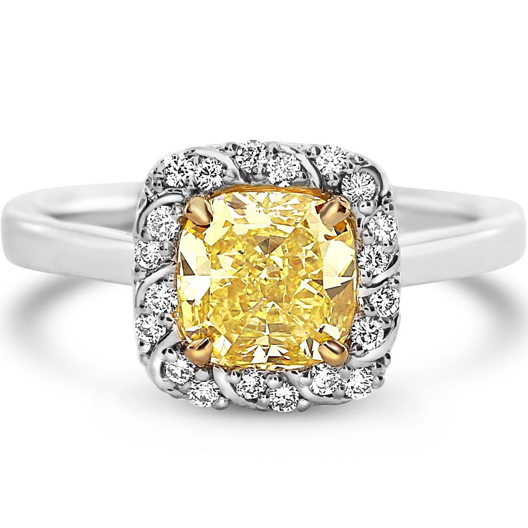 1.51 Cushion Shape Yellow Diamond Ring