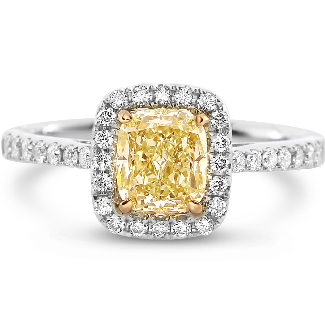 1.07 Cushion Shape Yellow Diamond Ring