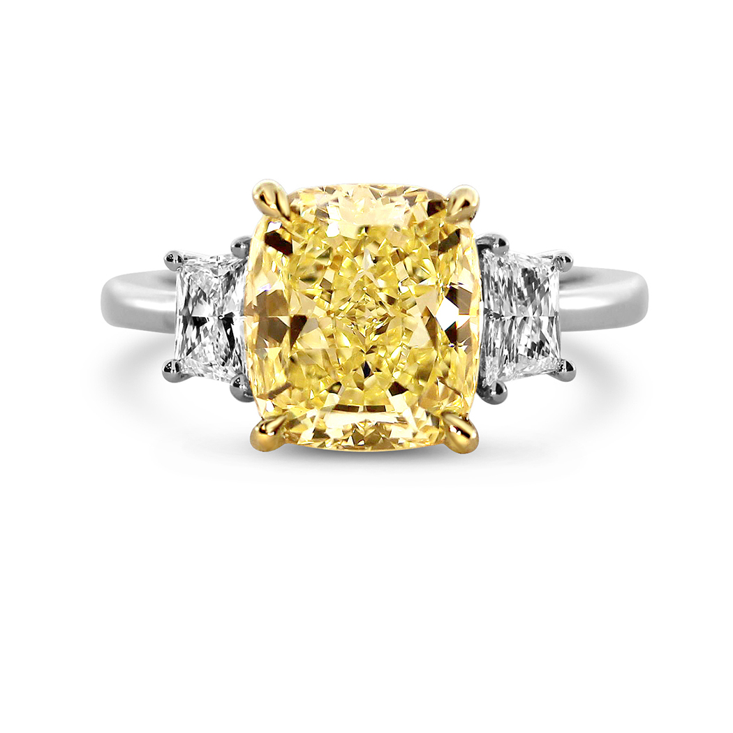 4.06 Cushion Shape Yellow Diamond Ring - view 1