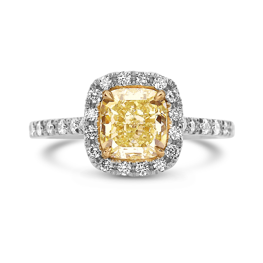 1.66 Cushion Shape Yellow Diamond Ring