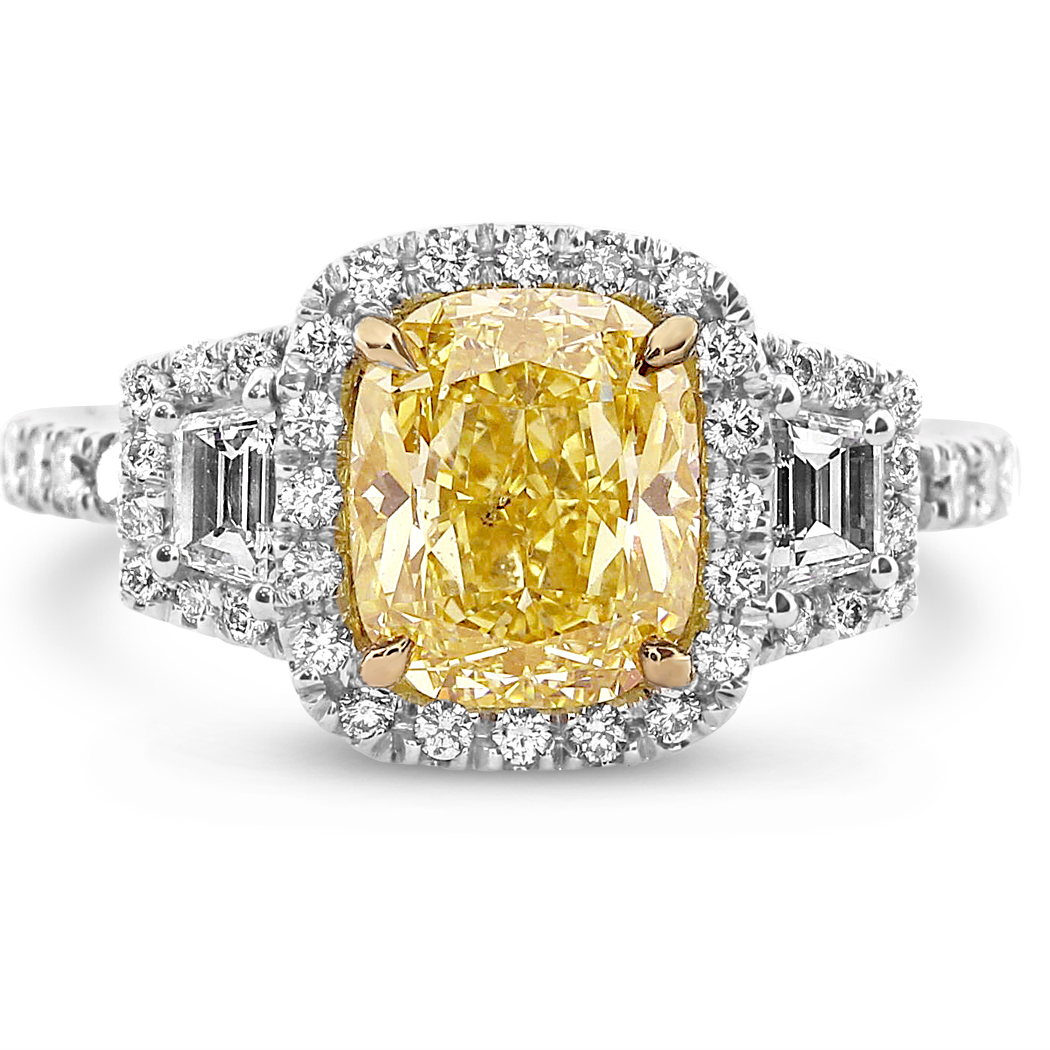 2.17 Cushion Shape Yellow Diamond Ring