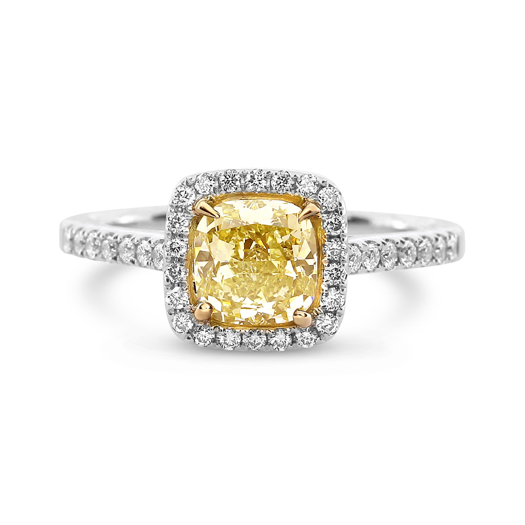 1.23 Cushion Shape Yellow Diamond Ring