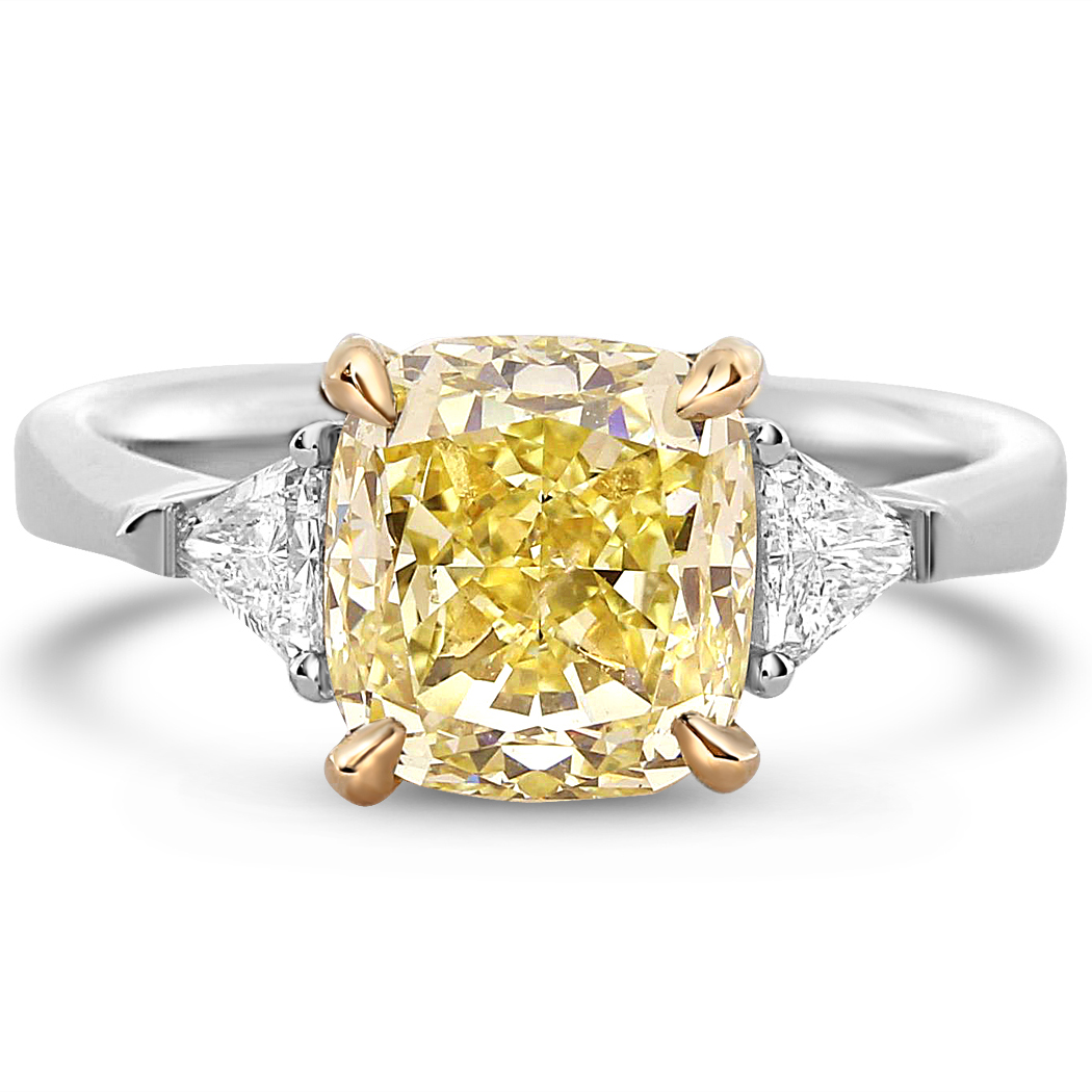 3.02 Cushion Shape Yellow Diamond Ring