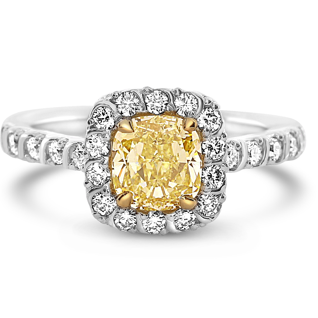 1.27 Cushion Shape Yellow Diamond Ring