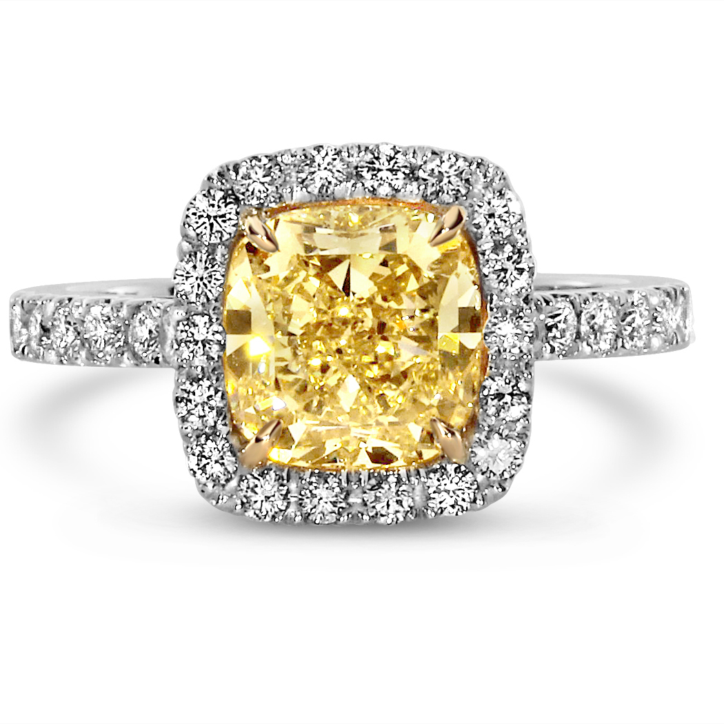 2.12 Cushion Shape Yellow Diamond Ring