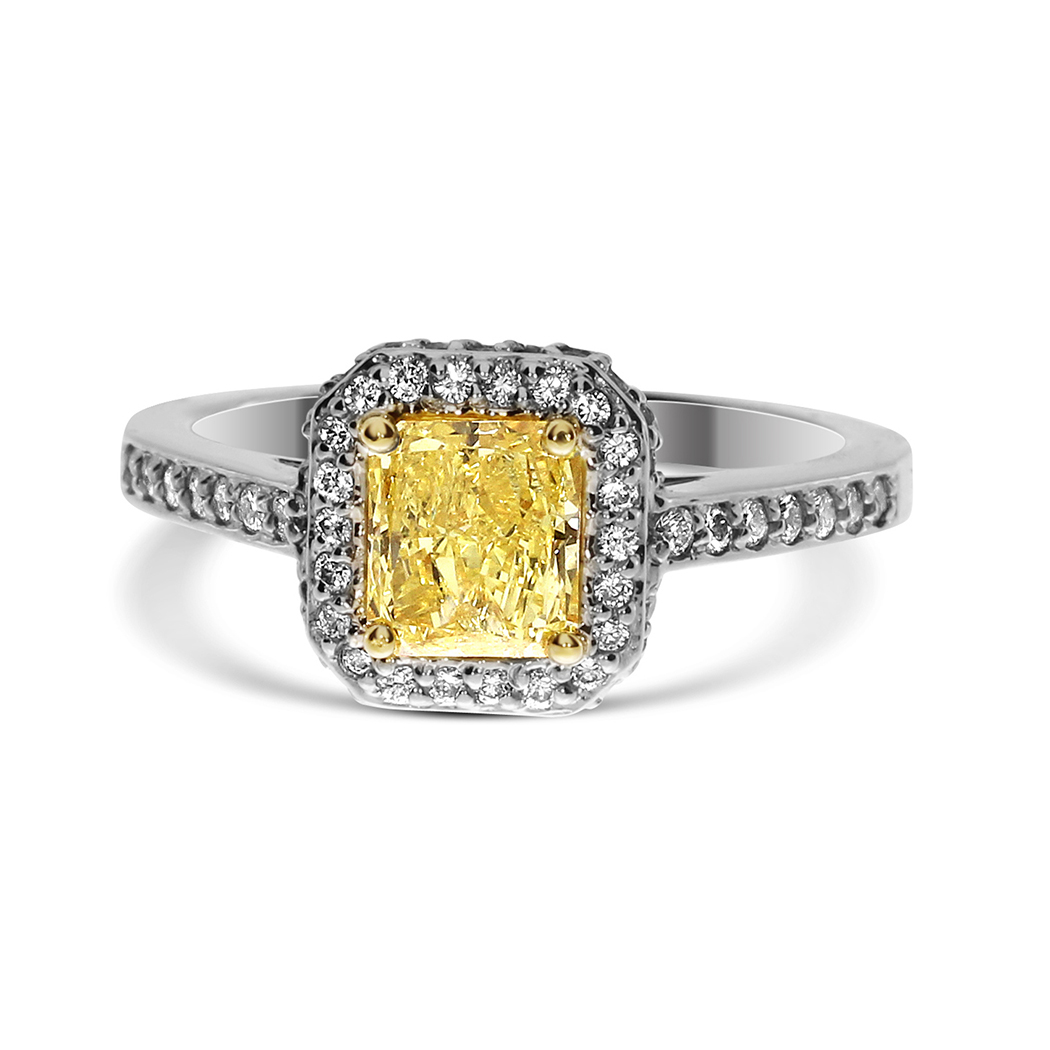 0.87 Radiant Shape Yellow Diamond Ring