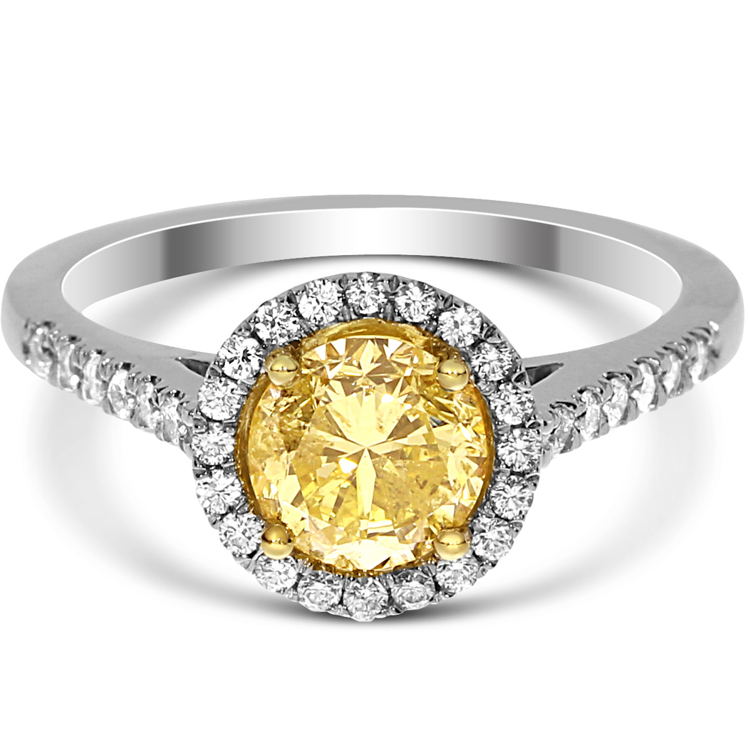 1.01 Round Shape Yellow Diamond Ring