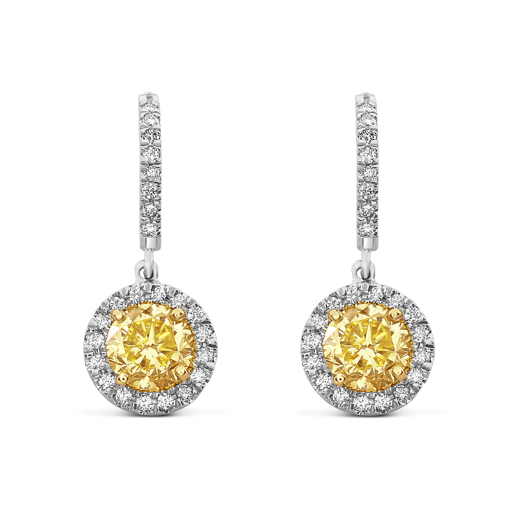 0.90ct. Round Shape Yellow Diamond Earring