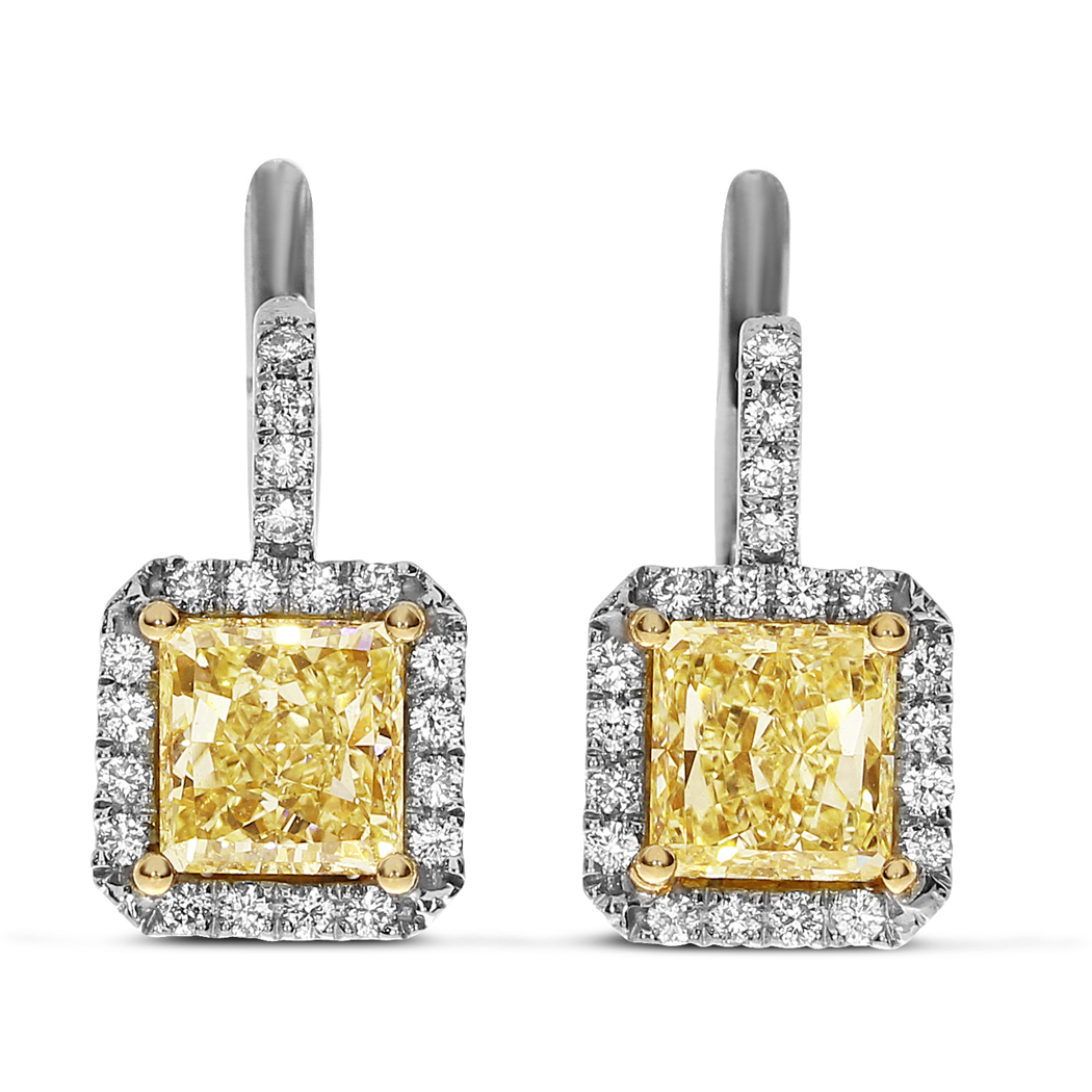 1.93ct. Princess Shape Yellow Diamond Earring