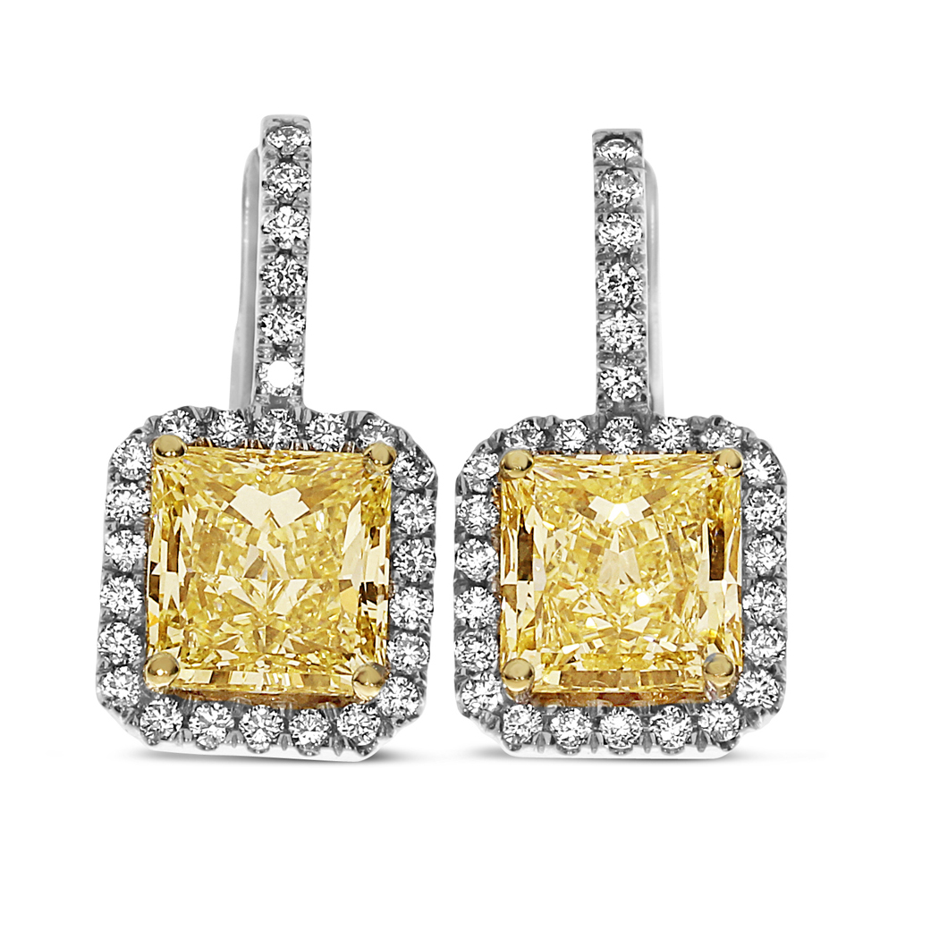 2.94ct. Radiant Shape Yellow Diamond Earring