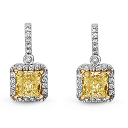 1.89ct. Radiant Shape Yellow Diamond Earring