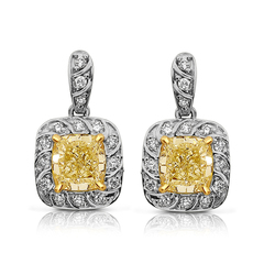 4.06ct. Cushion Shape Yellow Diamond Earring