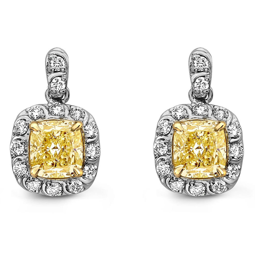 1.29ct. Cushion Shape Yellow Diamond Earring