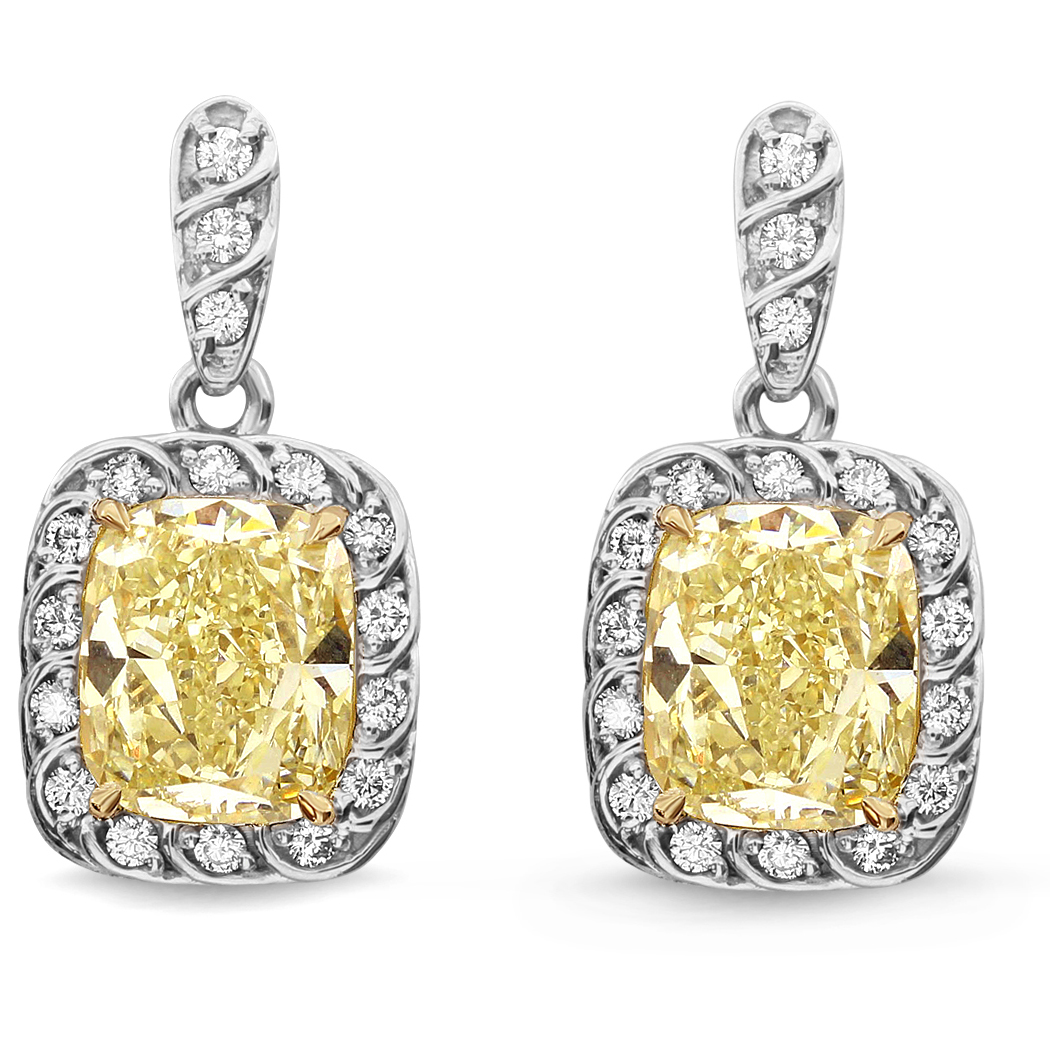 3.31ct. Cushion Shape Yellow Diamond Earring