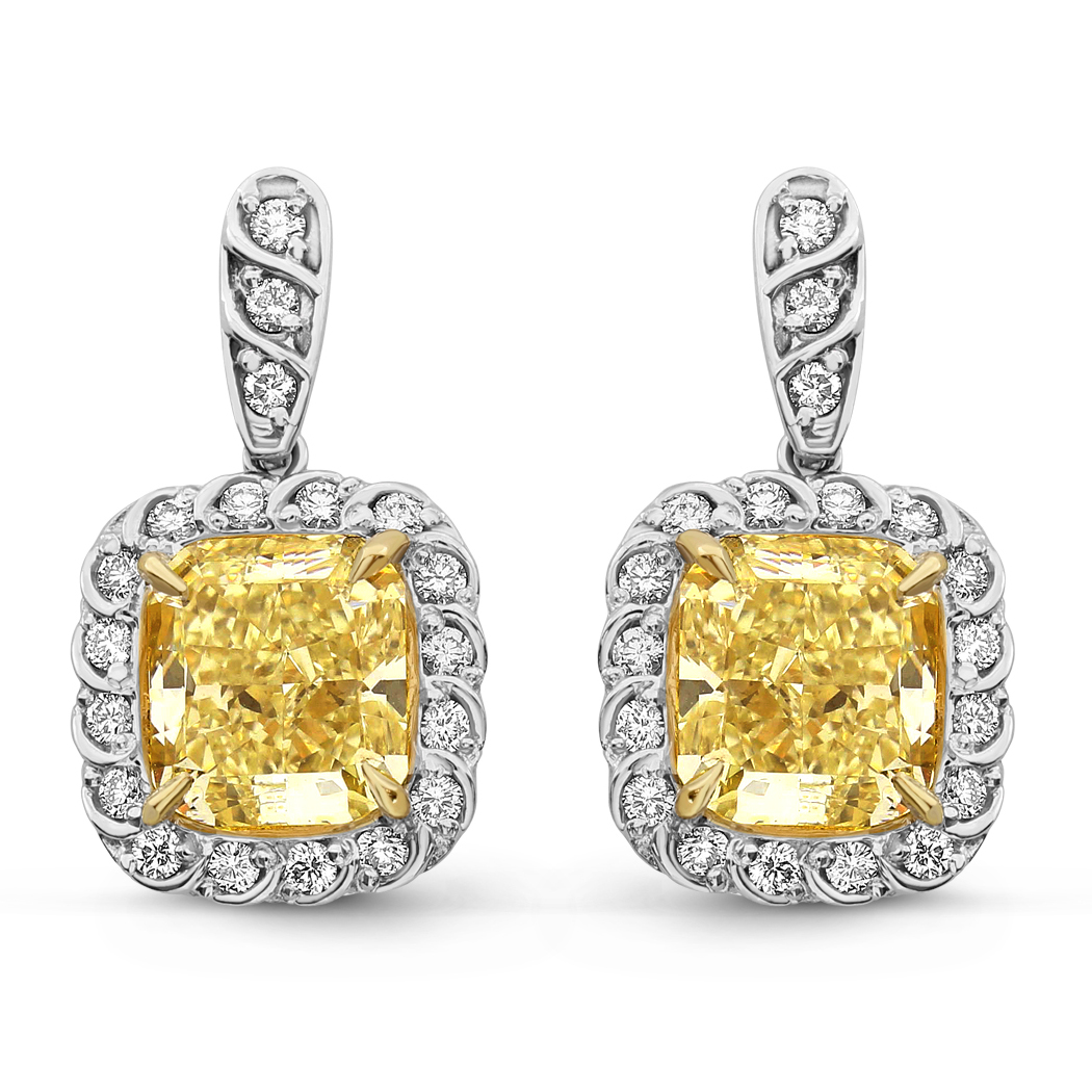 2.40ct. Cushion Shape Yellow Diamond Earring