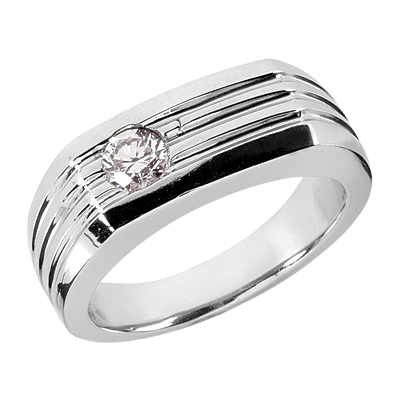 14K white gold Parallel Cut Solitaire Men's Diamond Ring (0.50ct) - main view