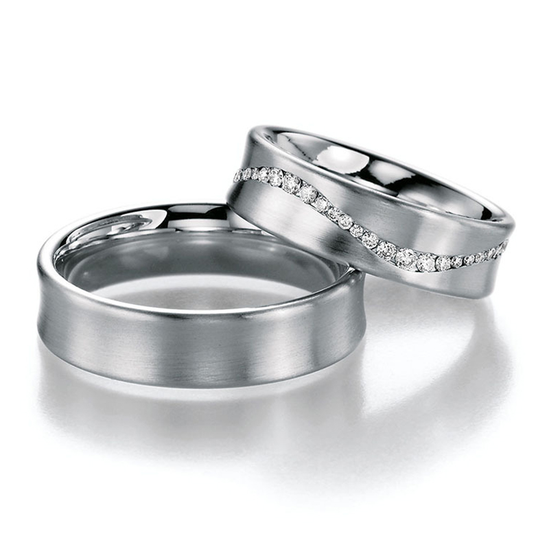 Concave Wave Design Diamond Wedding Ring Set